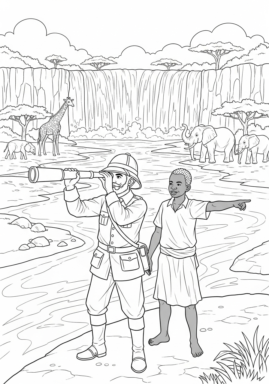 Christian coloring page: David Livingstone explorer missionary in Africa