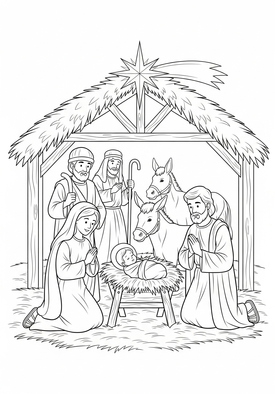 Nativity coloring page preview